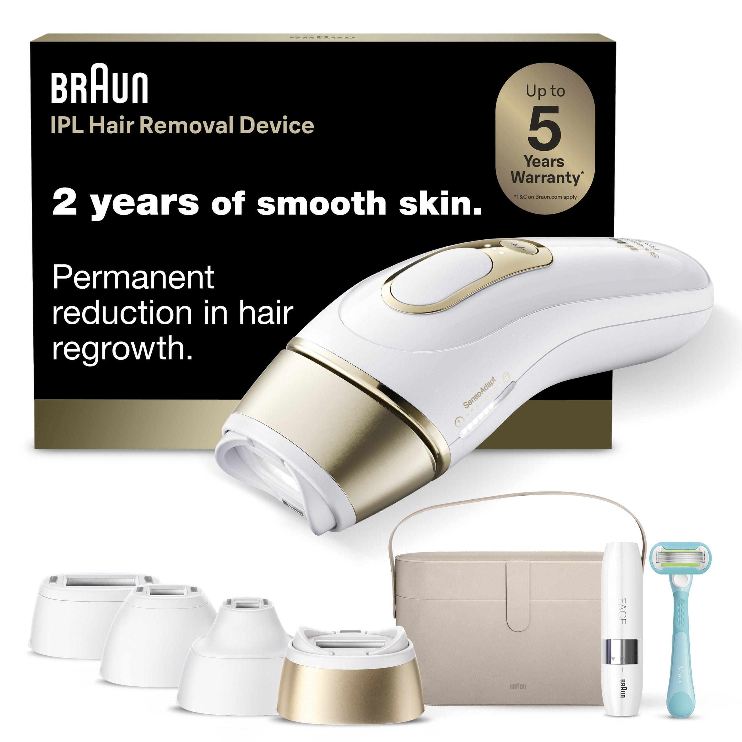 Braun Smart IPL Silk·Expert Pro 5: At Home Alternative to Laser Hair Removal with 4 Caps Facial Hair Trimmer and Vanity Case IPL5442