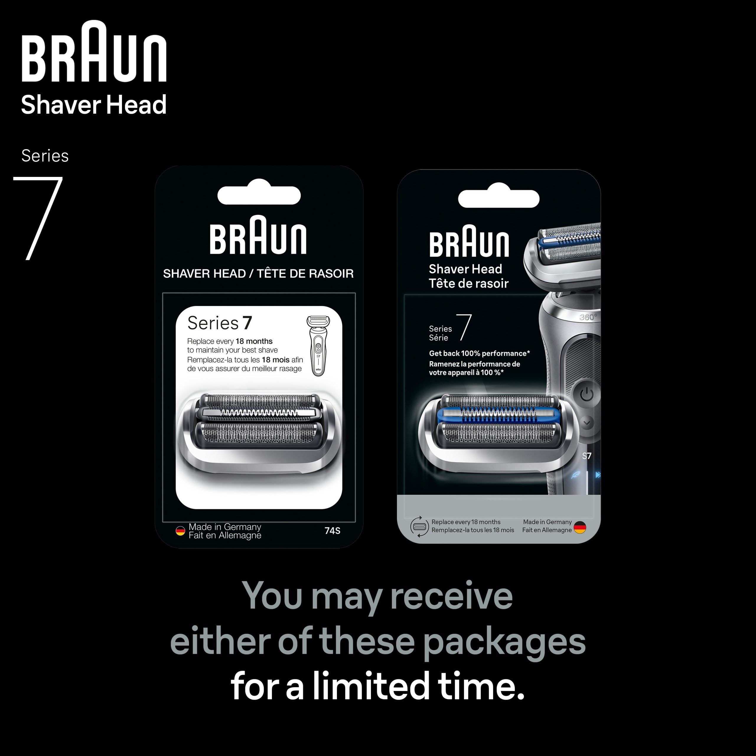 Braun Electric Shaver Head Replacement Part 74s Silver Compatible with Series 7 Electric Razors for Men